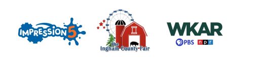 Impression 5, Ingham County Fair and WKAR logo showing PBS and NPR logos for visual interest